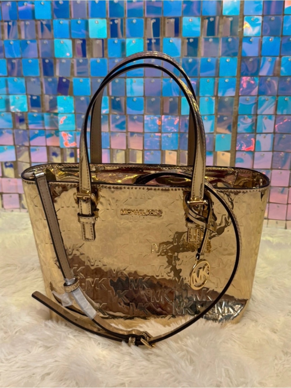 Michael Kors Gold Patent Jet Set Tote